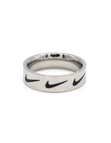 Bague anneau Nike Black Swoosh argentée