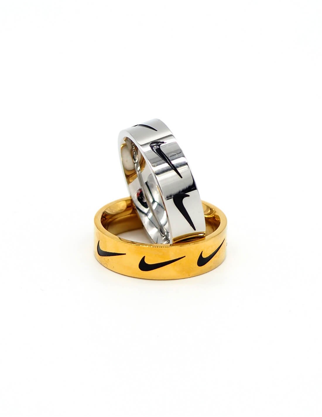 Bague anneau Black Swoosh argentée