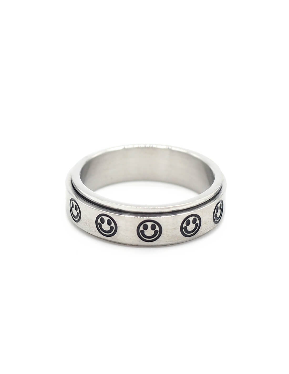 Bague anti-stress rotative Smiley argentée