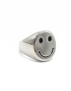 bague chevaliere smiley argentee
