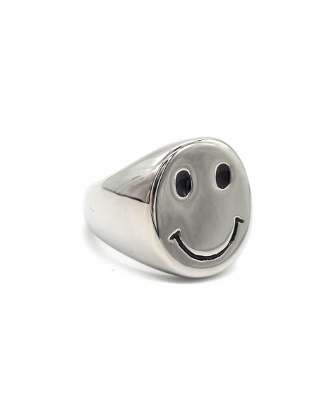 bague chevaliere smiley argentee