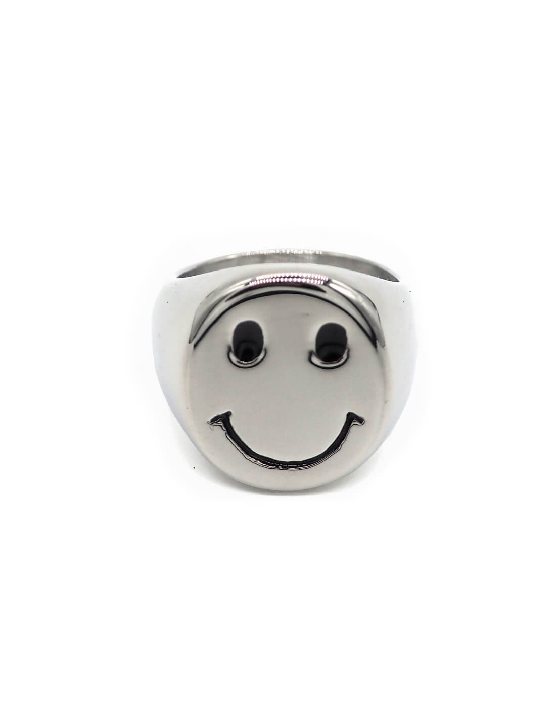 bague chevaliere smiley argentée