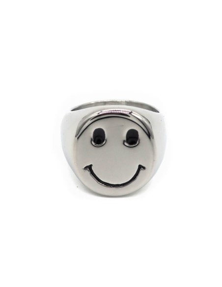 bague chevaliere smiley argentée
