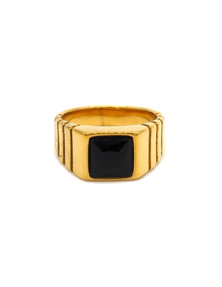 Bague dorée Pierre noire