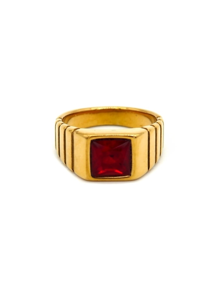 bague carrée pierre rouge