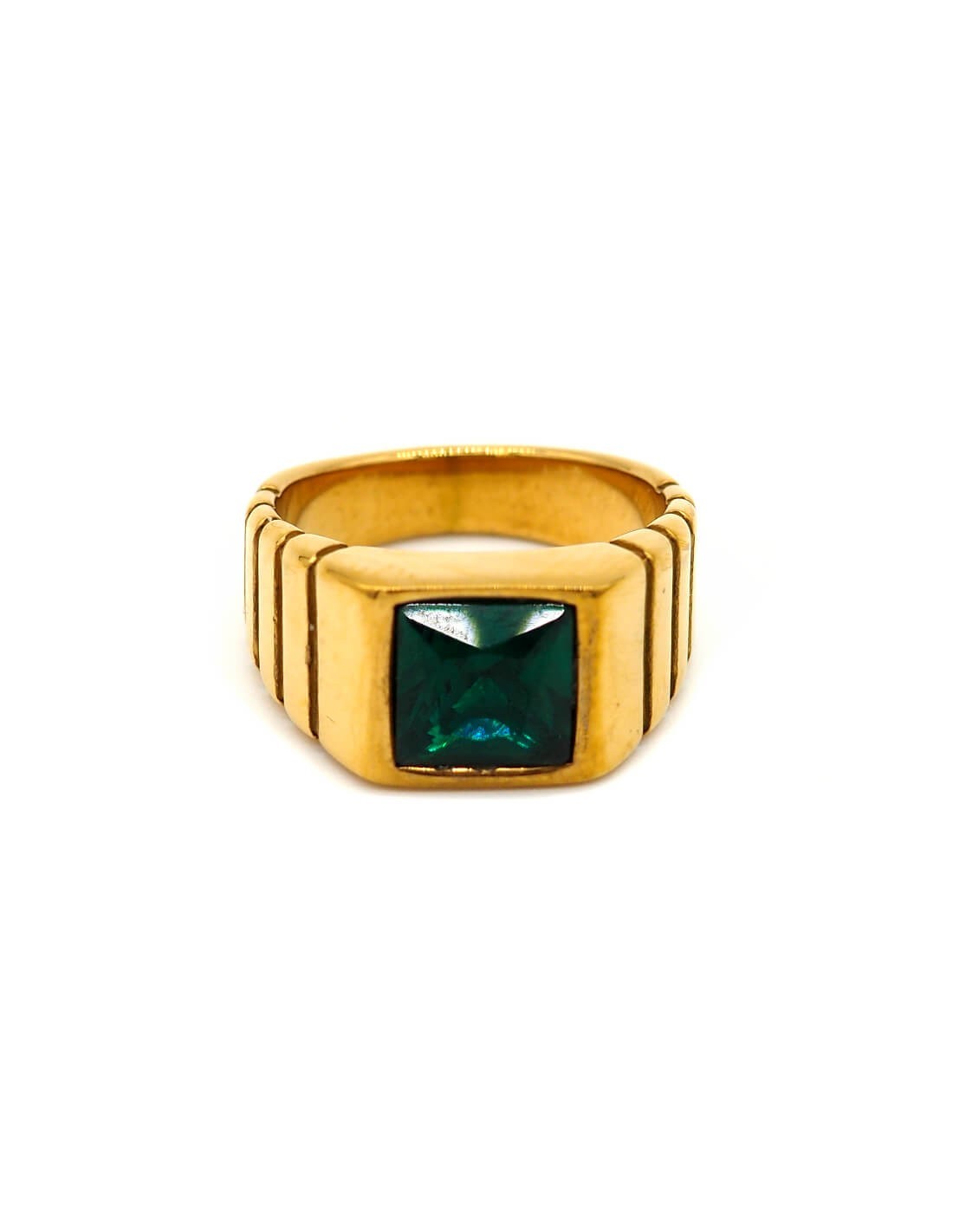 Bague dorée Pierre verte