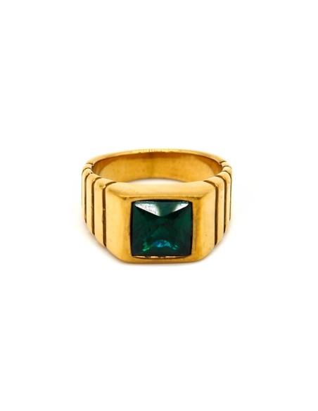 Bague dorée Pierre verte