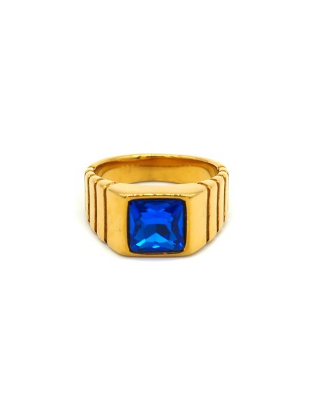 bague avec pierre carrée bleue