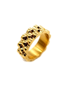 bague anneau large motif cylindre doré