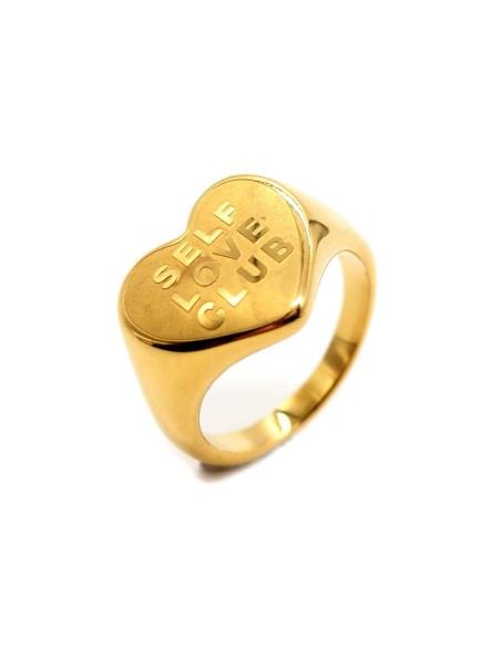 Bague chevalière coeur self love club dorée