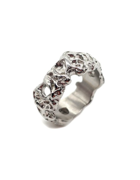 bague argent destructurée  motif cratère de lune