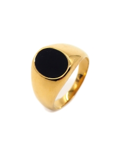 bague chevaliere doree pierre onyx noire