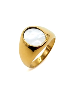 bague chevaliere doree pierre ovale nacre