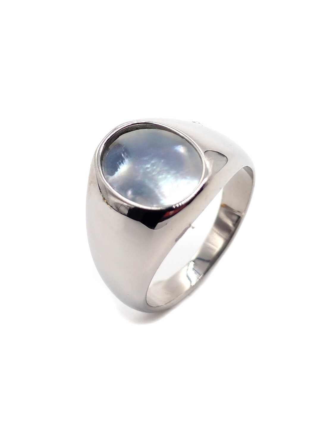 bague chevaliere argentee pierre nacre