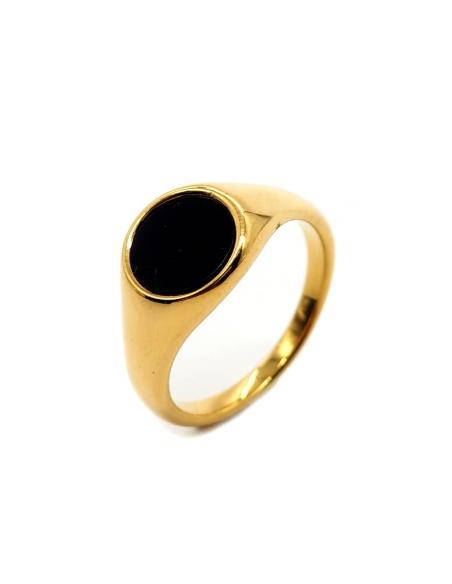 bague doree a pierre ronde noire