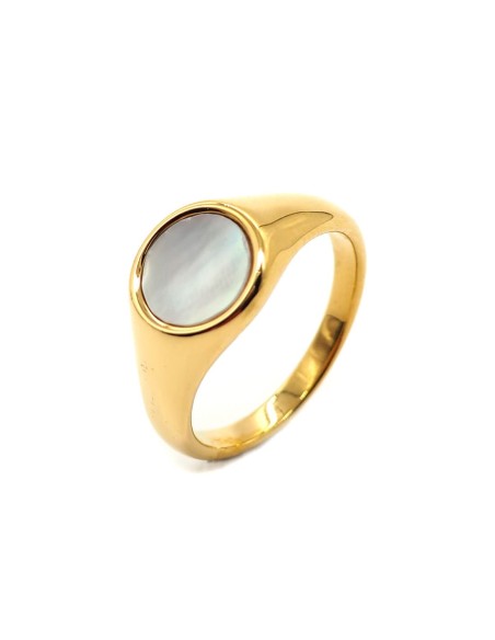 bague doree a pierre ronde nacre
