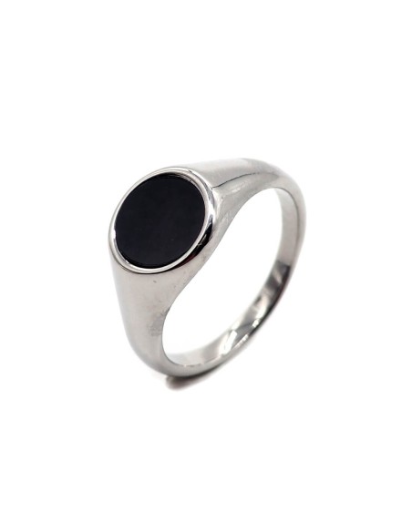 Bague argentee a pierre ronde noire onyx