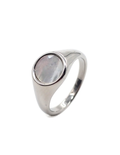 Bague argentee a pierre ronde nacre onyx