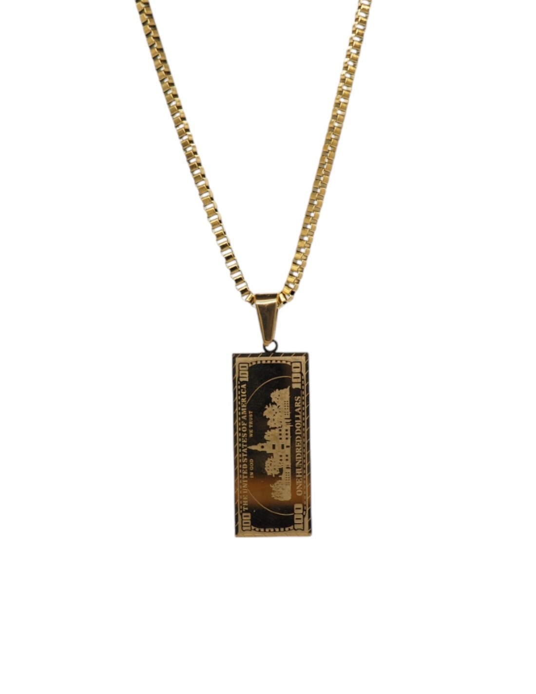 collier billet de 100 dollars doré