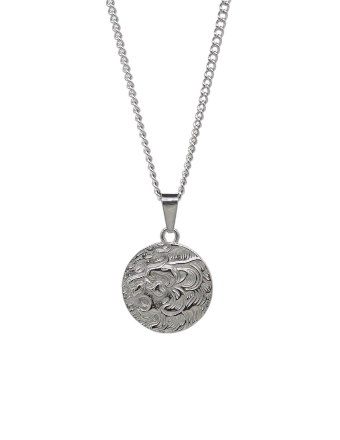 collier médaille lion argenté