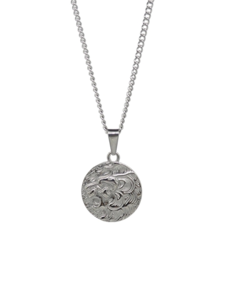 collier médaille lion argenté