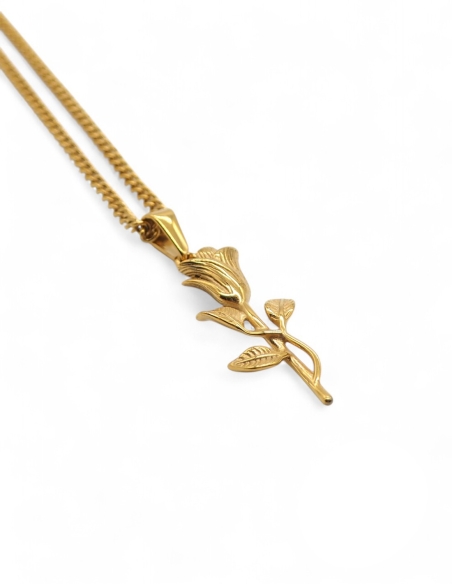 Collier doré streetwear pendentif rose Collier doré streetwear pendentif rose