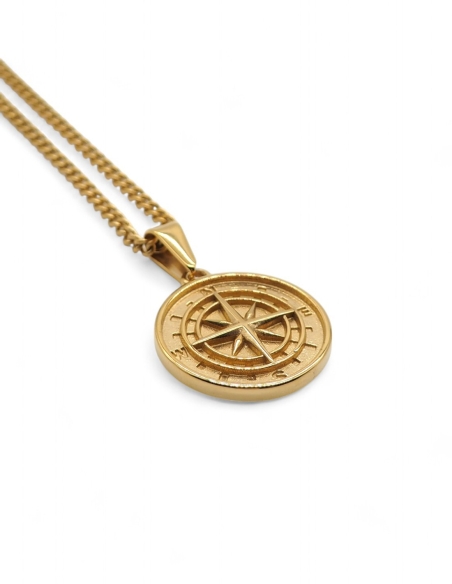 Collier doré streetwear pendentif bussola Collier doré streetwear pendentif bussola