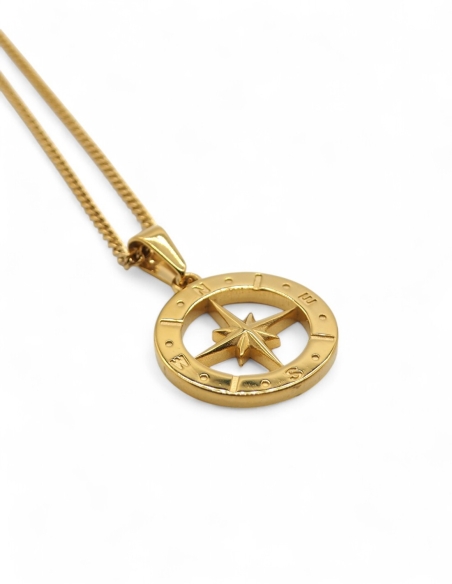 Collier doré streetwear pendentif compass