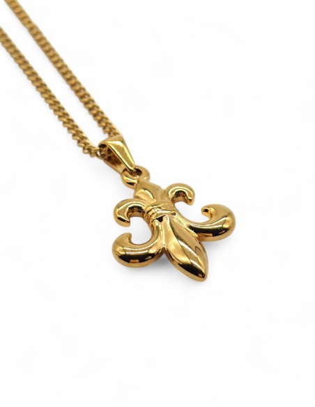 Collier doré streetwear pendentif fleur de lys à l'envers