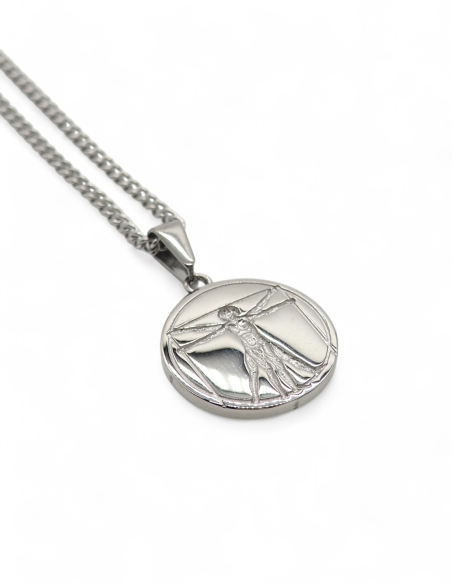 Collier argenté streetwear pendentif homme de vitruve Collier argenté streetwear pendentif homme de vitruve