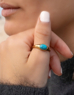 bague dorée cabochon oeil de chat turquoise 2