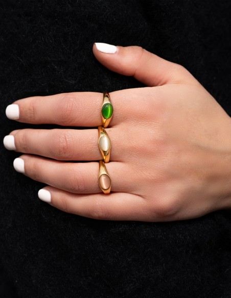 Bague dorée "Cat Eye" verte