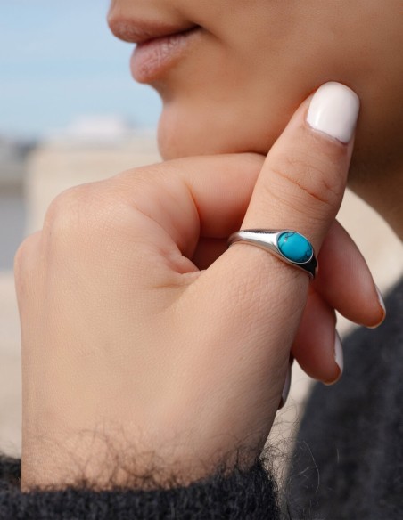 bague fine argentée avec pierre turquoise