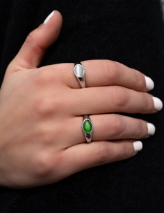 bague cabochon oeil de chat pierre verte 2