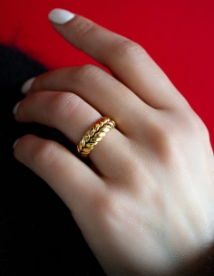 bague ajustable tressée couronne de laurier dorée 2