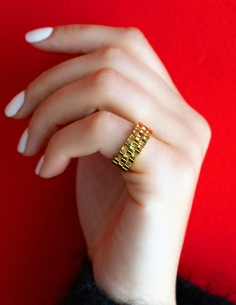 bague anneau large motif cylindre doré 2