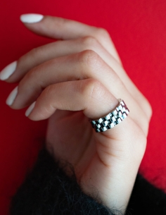 bague anneau motif cylindre argenté 2