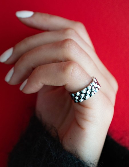 bague large cylindre argentée femme