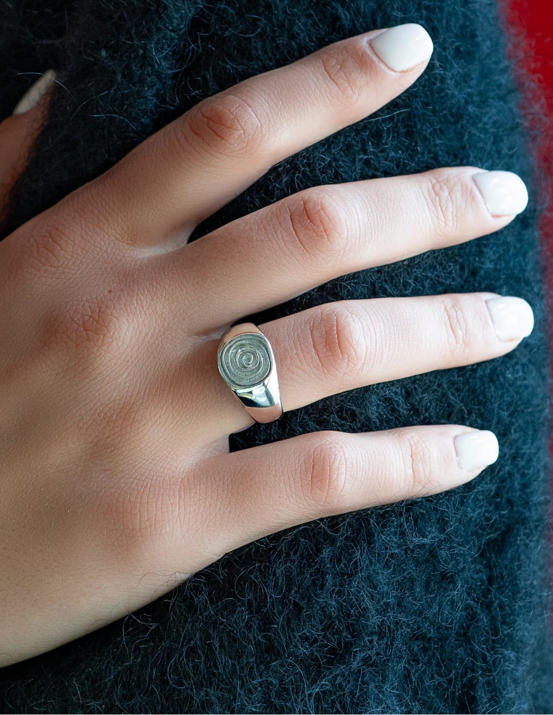 bague chevalière motif tourbillon argenté femme