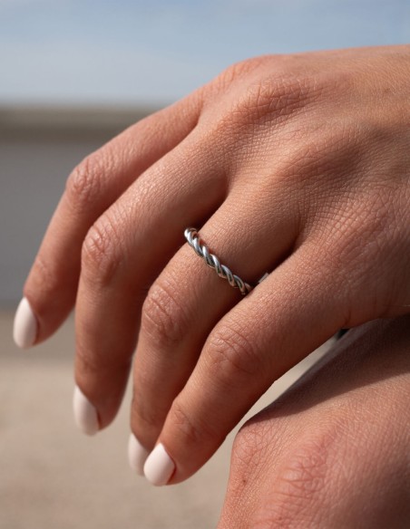 bague tresse fine argentée