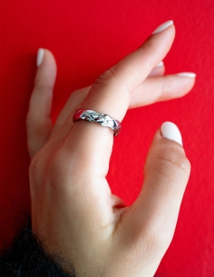 Bague anneau tressée argentée 2