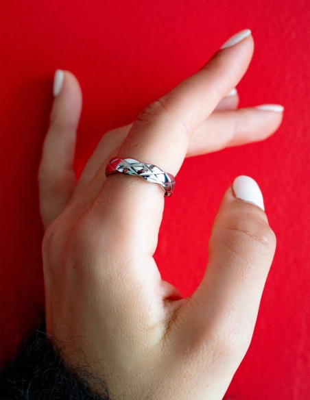 bague tressée argentée femme