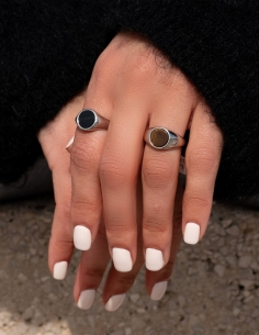 Bague argentée pierre ronde oeil de tigre 2