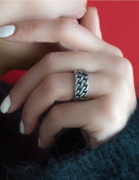 bague argentée maillon de chaine