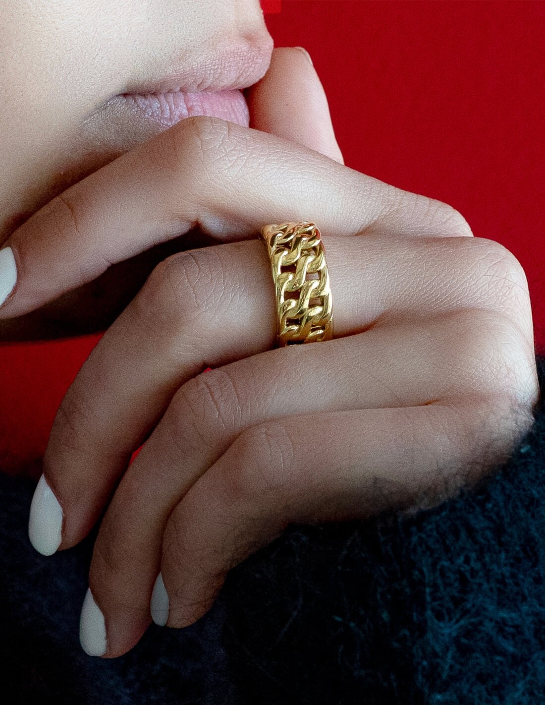 bague dorée à maillons de chaine