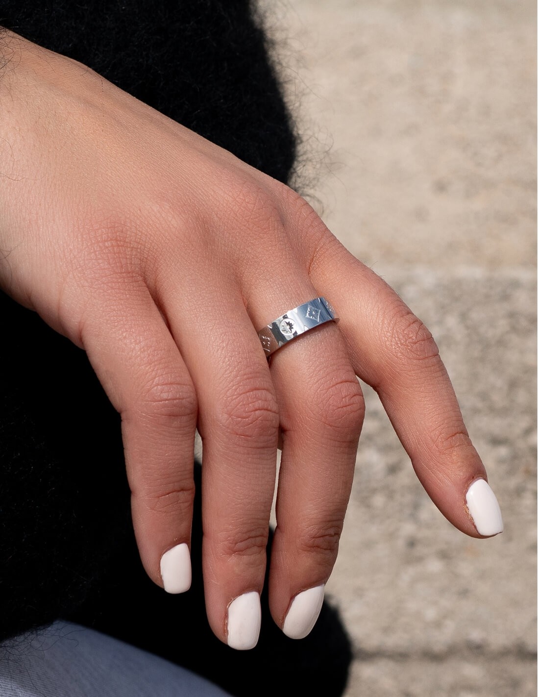 bague anneau monogramme argenté femme