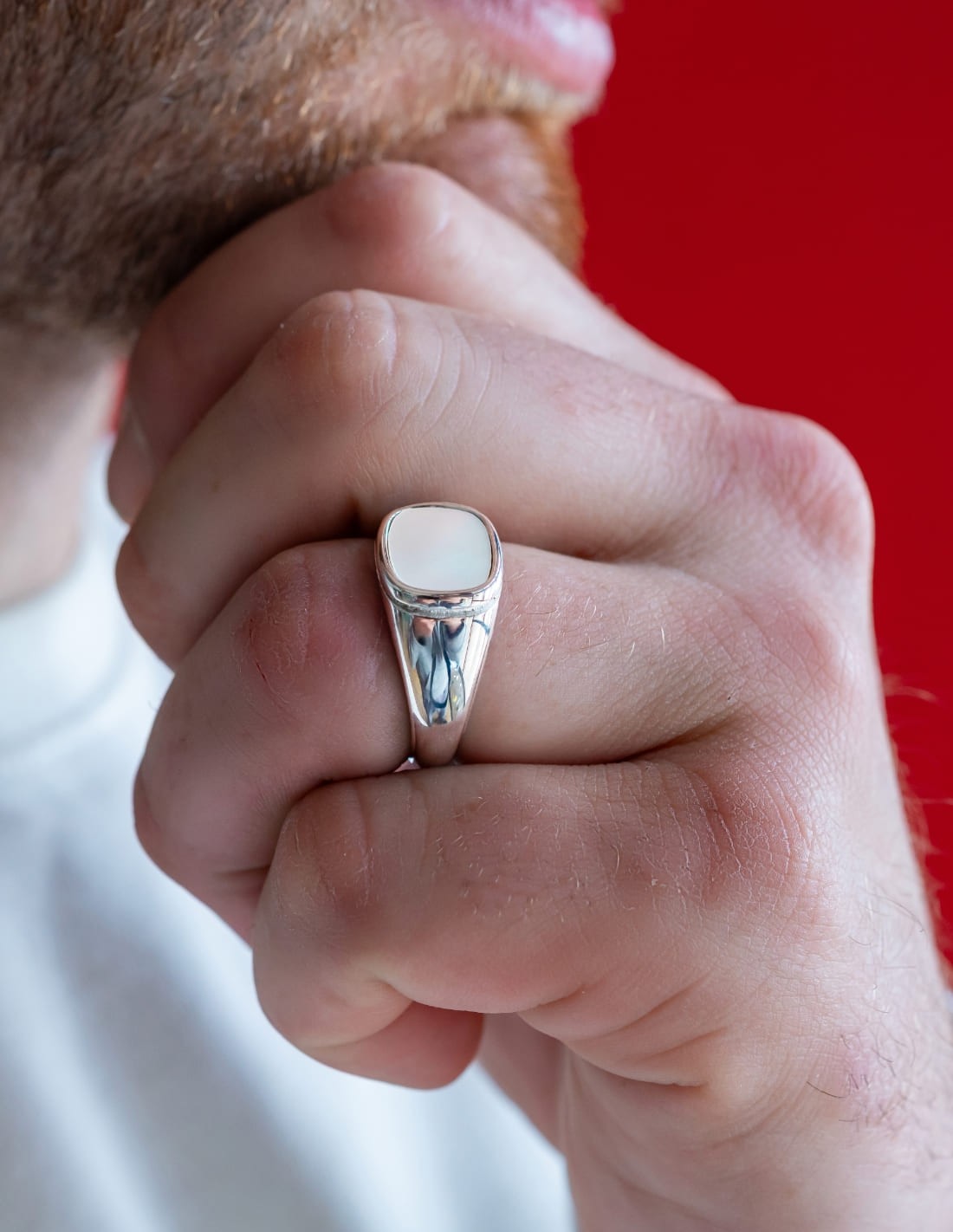 Chevalière Field argentée & nacre