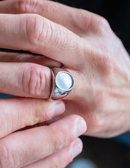 Chevalière Lake argentée & nacre