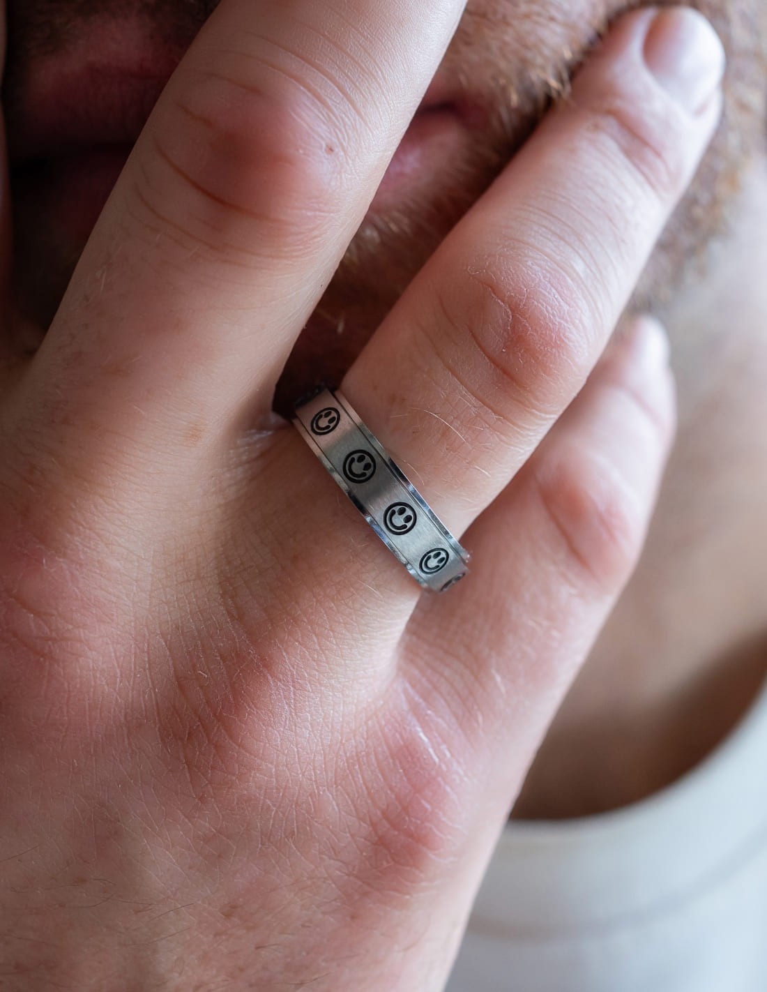 bague anneau anti stress smiley argenté