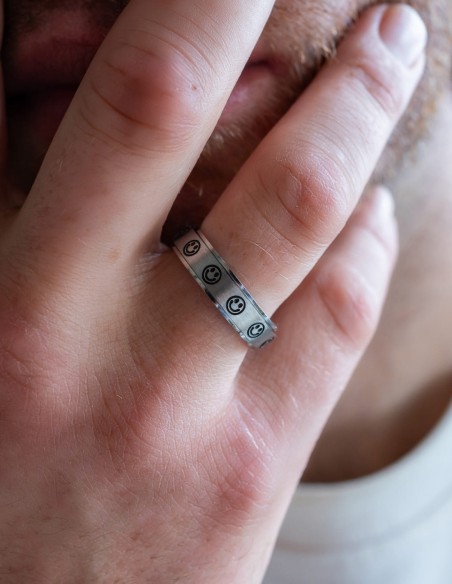 bague anneau anti stress smiley argenté